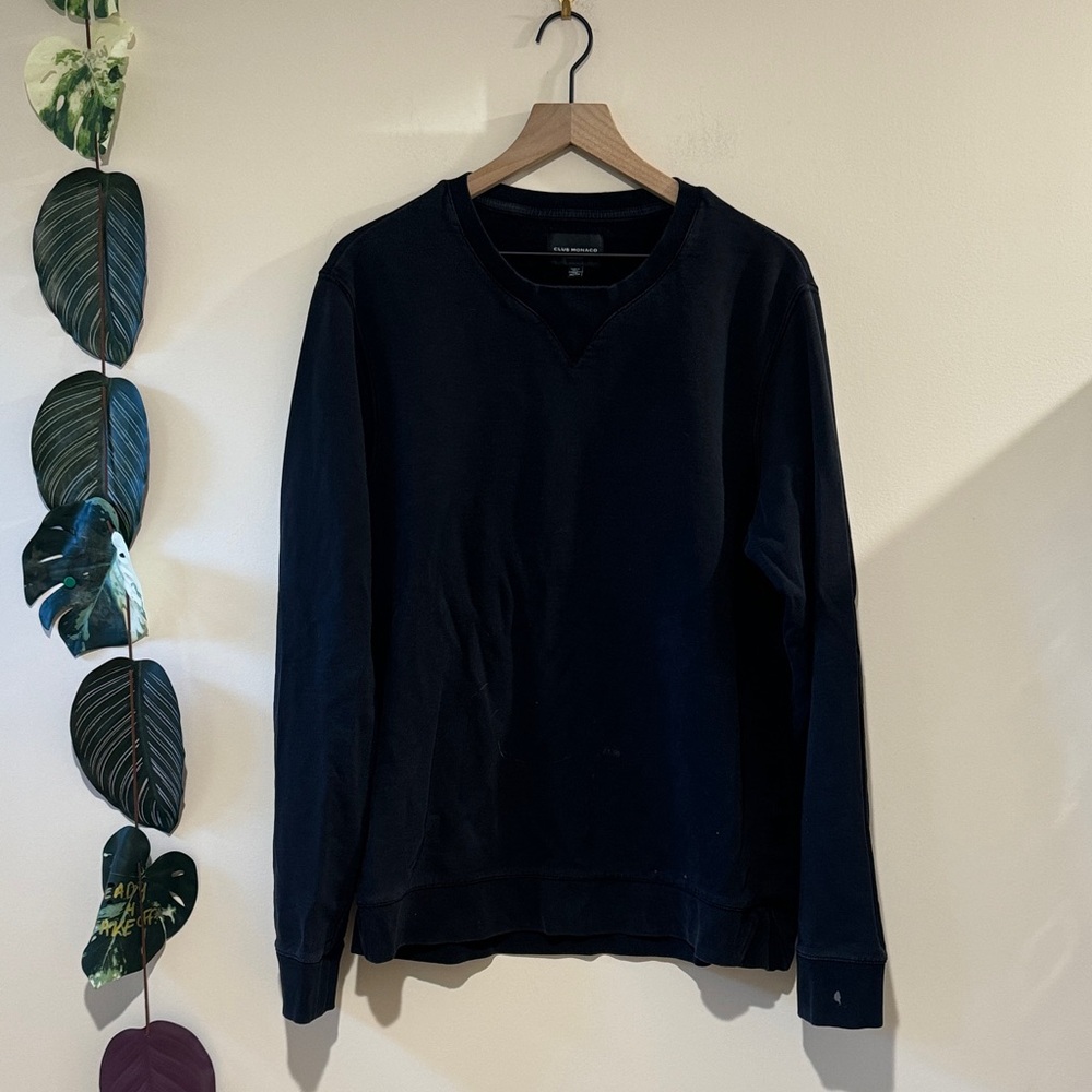 Club Monaco Black Crew Neck Sweater Size Large with flaws‎ - 100% Cotton